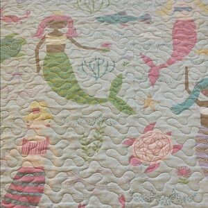 Pink and Green Quilted Bedding with Whimsical Ocean Theme